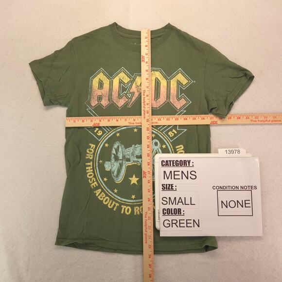 ACDC Band Crew Neck Short Sleeve Graphic T Shirt Mens Size Small S Green - Picture 5 of 9